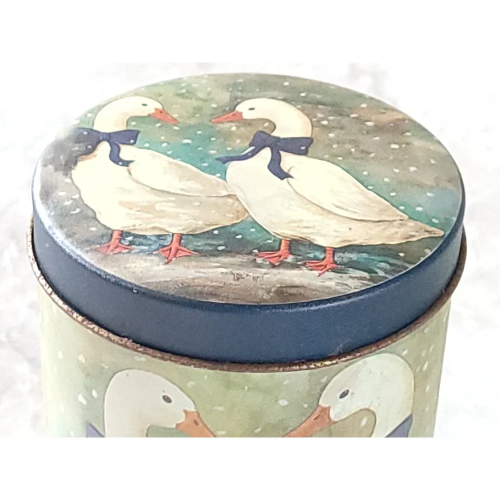 Vtg Country Geese Nesting Tin Canisters Set of 3 Blue Bows Farmhouse Decor